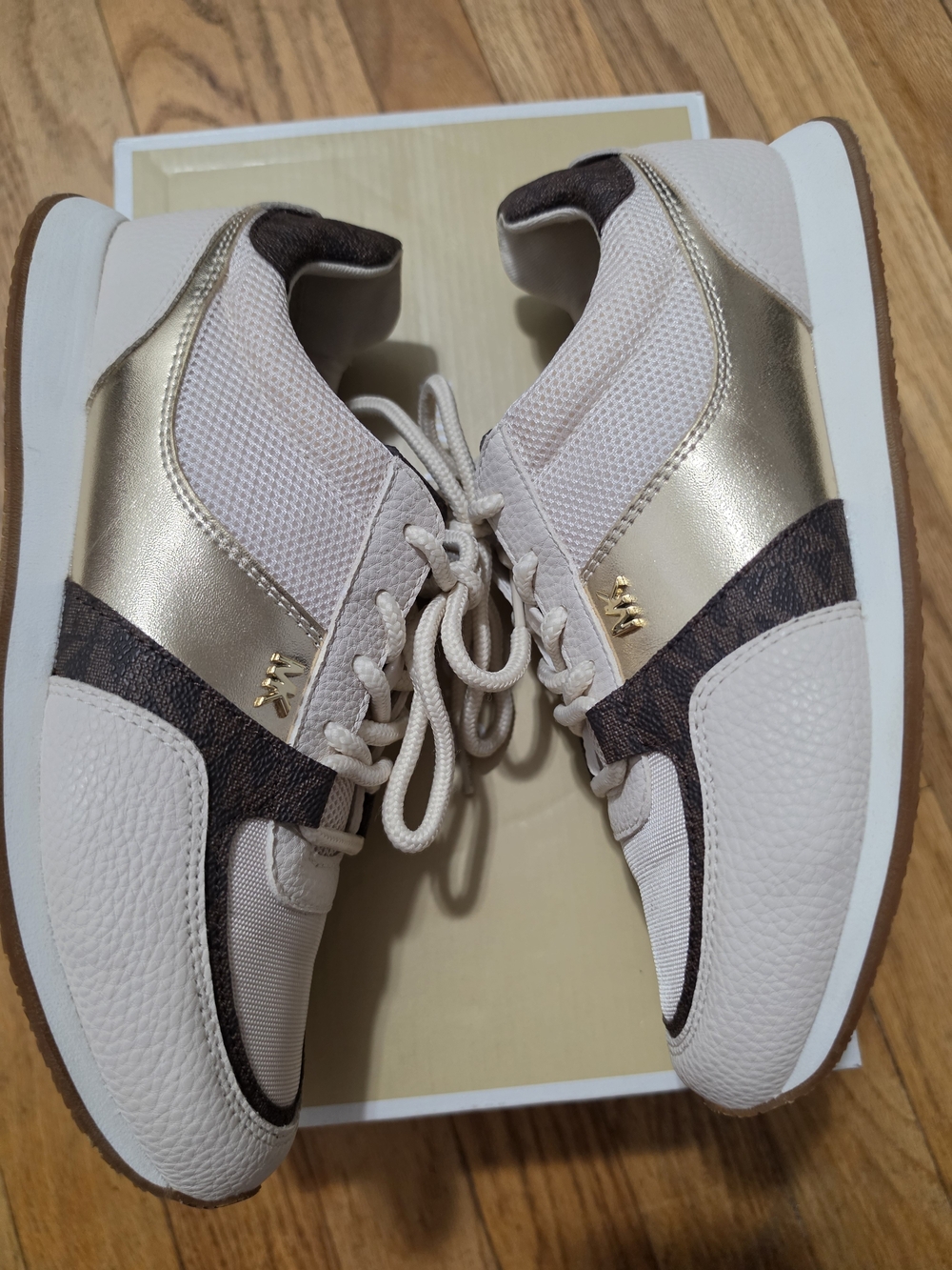Michael Kors Beige, Gold & Brown Lace-Up Sneakers